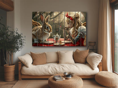 Alice in Wonderland Print – Abstract Wood Wall Art on Natural Plank Decor