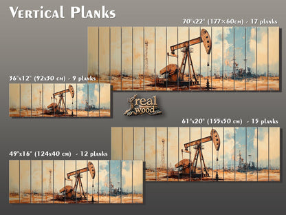 Oil Well Painting – Rustic Wood Print | UV Printed Artwork On Wood, Industrial Wall Decor