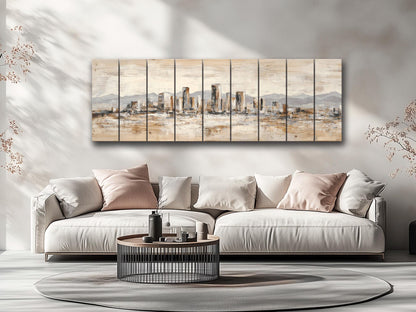 Phoenix Skyline Wood Print – Rustic Wall Art | Minimalist City Painting on Distressed Wood