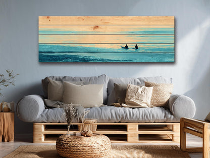 Calm Ocean Wall Art – Surf Wood Print on Natural Rustic Coastal Wood