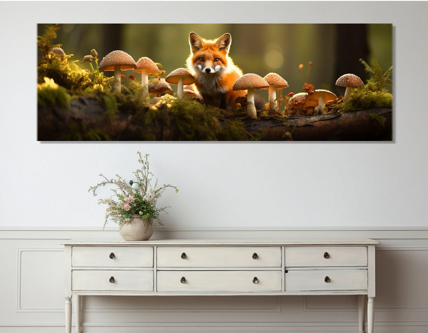 Fox Canvas Print – Forest Wall Art With Mushrooms | Framed & Ready To Hang