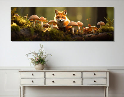 Fox Canvas Print – Forest Wall Art With Mushrooms | Framed & Ready To Hang