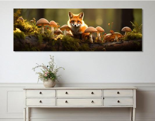 Fox Canvas Print – Forest Wall Art With Mushrooms | Framed & Ready To Hang