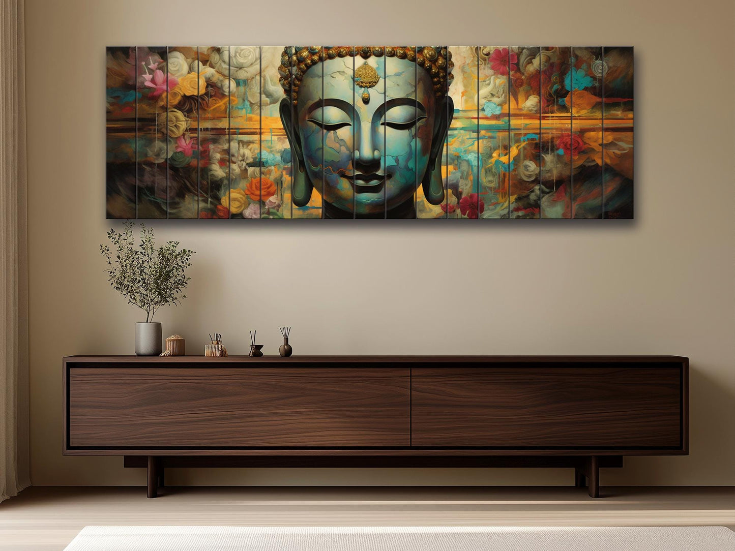 Peaceful Buddha Print On Natural Wood