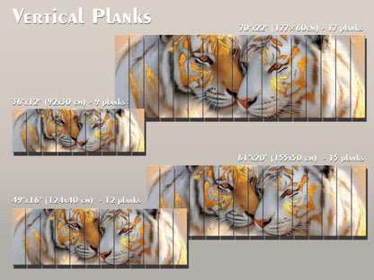 Majestic Tigers Print on Wood, Romantic Wildlife Painting, Exotic Wall Decor