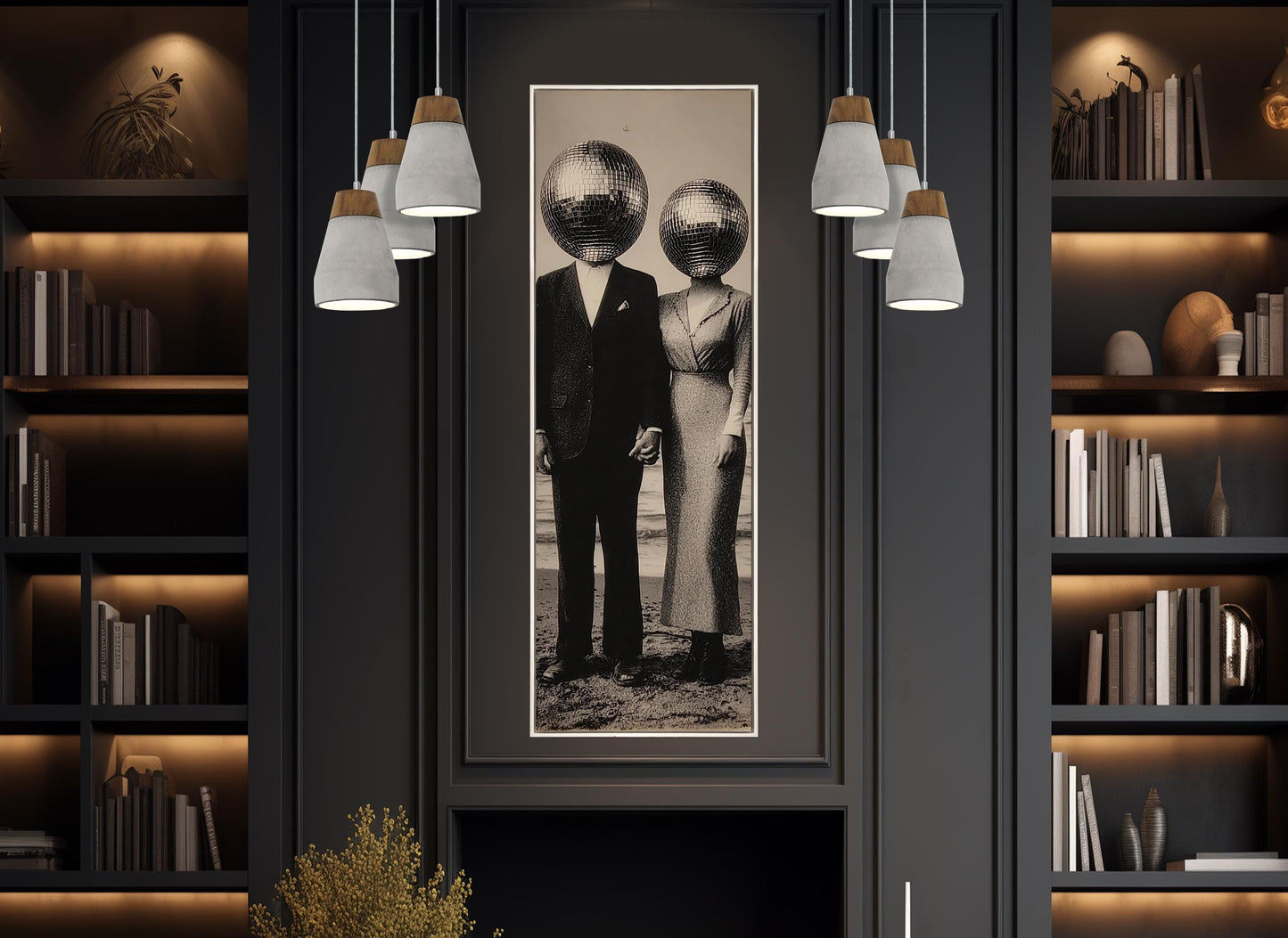 Vintage Disco Ball Canvas – Black and White Surreal Wall Art | Framed Ready to Hang