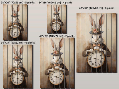 Vintage Rabbit Art – Rustic Wood Wall Art With Whimsical Animal Print Clock