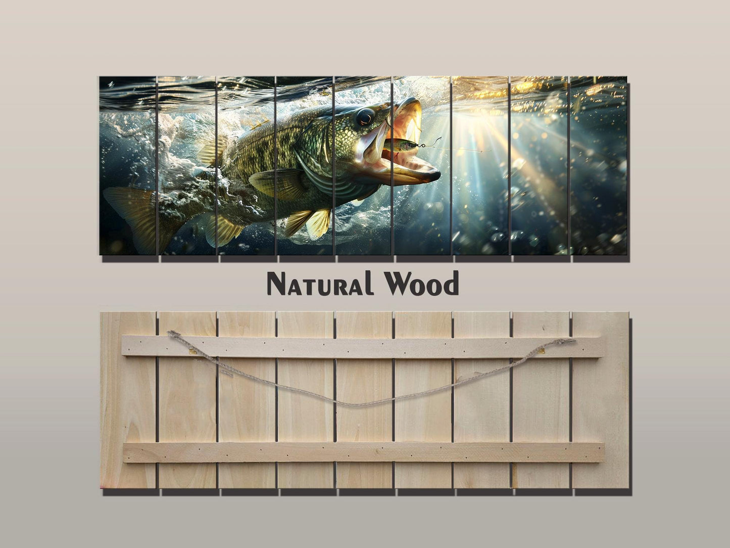 Largemouth Bass Wall Art – Rustic Natural Wood Print Fishing Decor