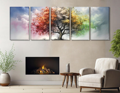 Four Season Tree Canvas - Colorful Cotton Print | Framed Gallery Wrapped Wall Art