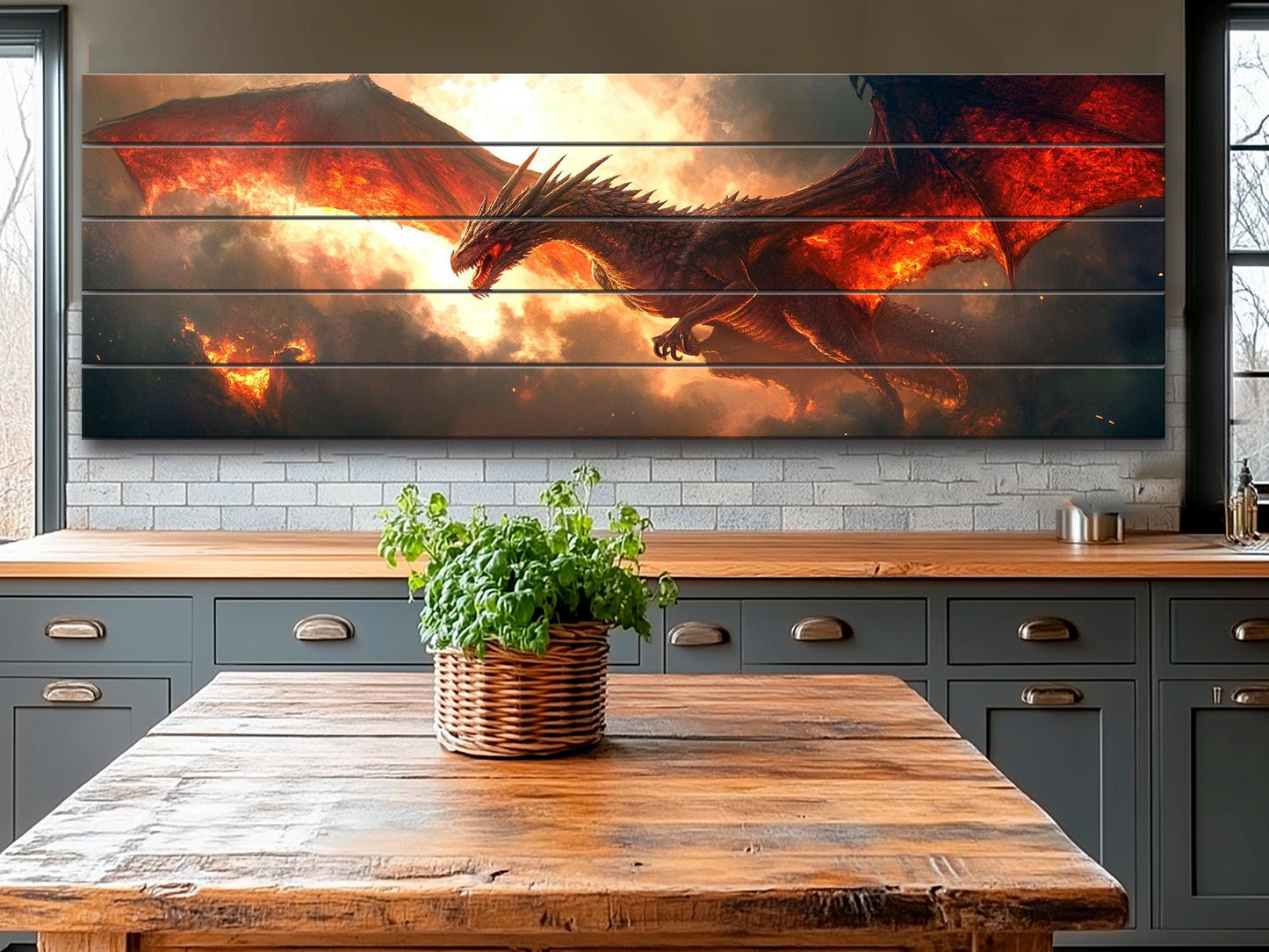 Dragon Wall Art - Large Dragon Print on Wood | Rustic Fantasy Wood Decor