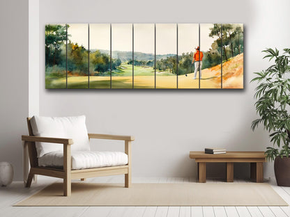 Golf Player Wall Art – Abstract Sports Painting on Natural Wood Print