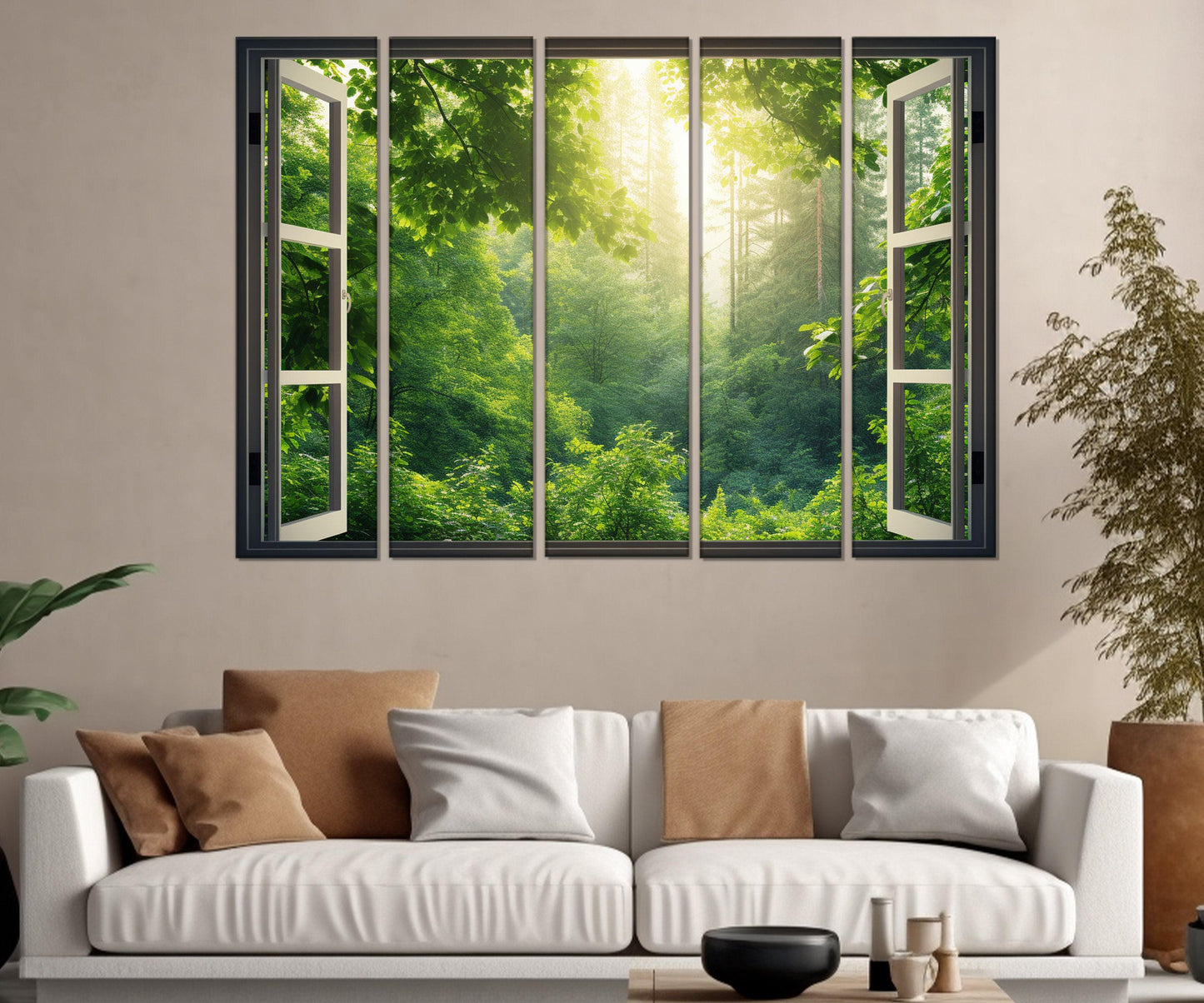 Forest Canvas Art – Open Window Faux Window Decor | Framed Ready to Hang Canvas Print