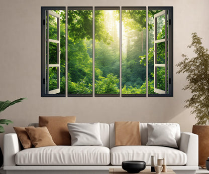 Forest Canvas Art – Open Window Faux Window Decor | Framed Ready to Hang Canvas Print