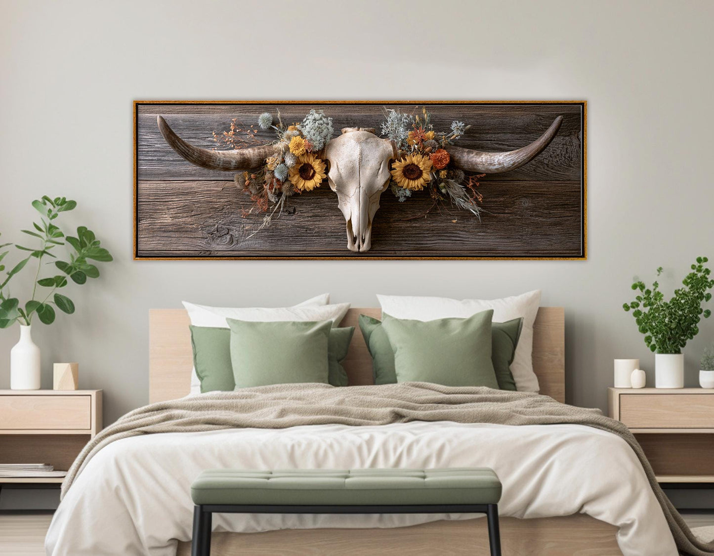 Longhorn Skull Canvas Print, Large Western Wall Decor, Framed and Ready to Hang
