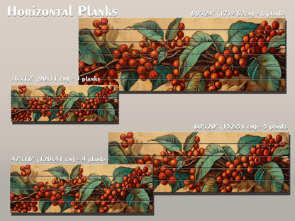 Coffee Tree Wood Art | Botanical Wall Art Printed On Natural Wood Planks