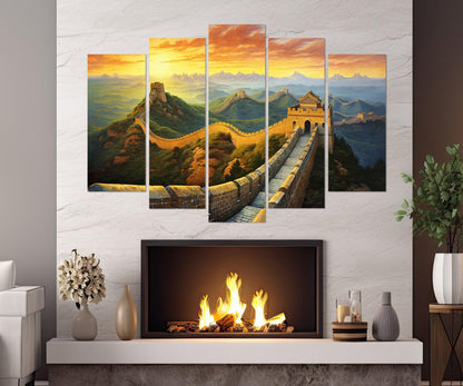 Great Wall of China Canvas – Framed Sunset Wall Decor | Ready to Hang Cotton Canvas Print