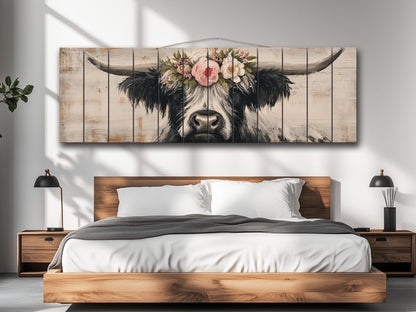 Rustic Wood Wall Art - Highland Cow Painting | Handcrafted Wood Plank Art