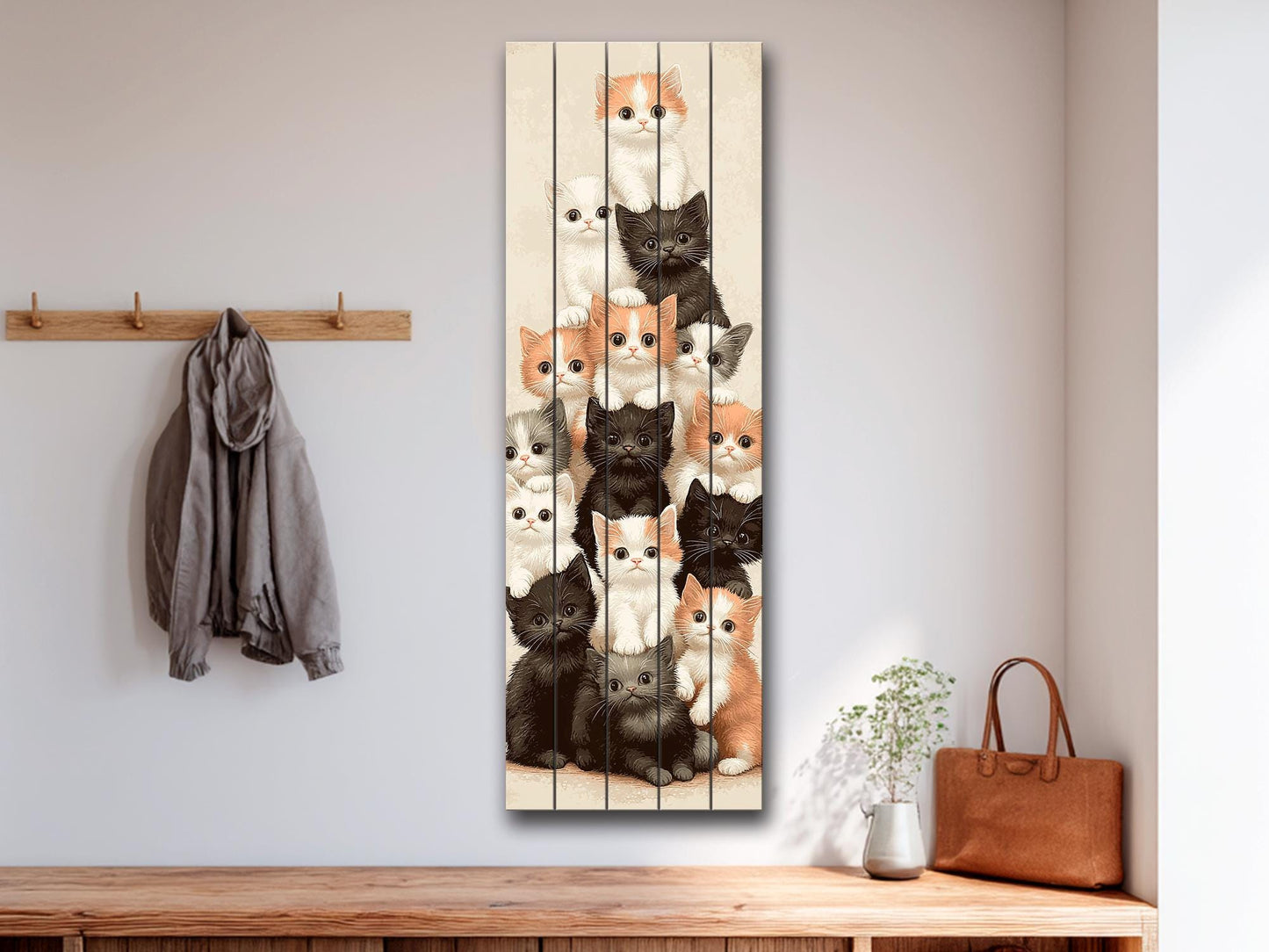Kitten Print on Wood, Rustic Cats Wall Art, Cat Lover Gift