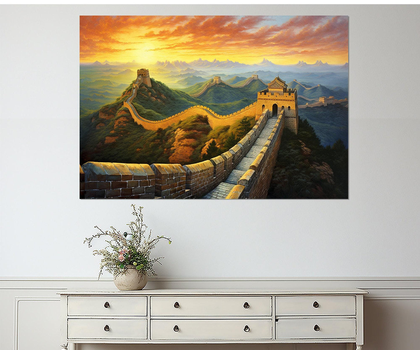 Great Wall of China Canvas – Framed Sunset Wall Decor | Ready to Hang Cotton Canvas Print