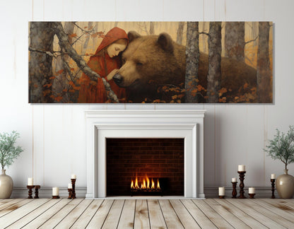 Woman and Bear Painting – Fantasy Wall Art | Framed Canvas Print Ready to Hang