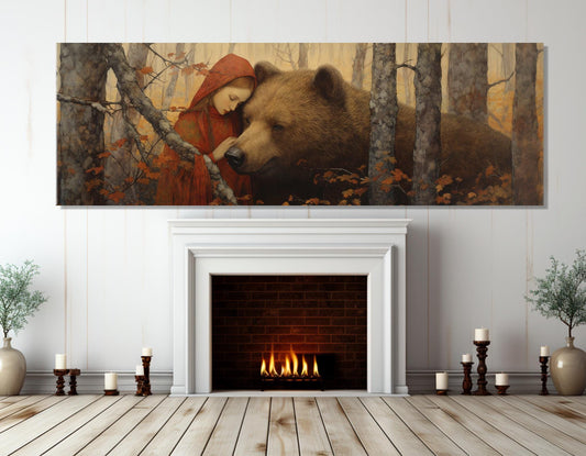 Woman and Bear Painting – Fantasy Wall Art | Framed Canvas Print Ready to Hang