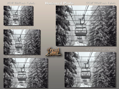 Rustic Wood Wall Art – Scenic Ski Lift Print | Natural Wood Plank Painting