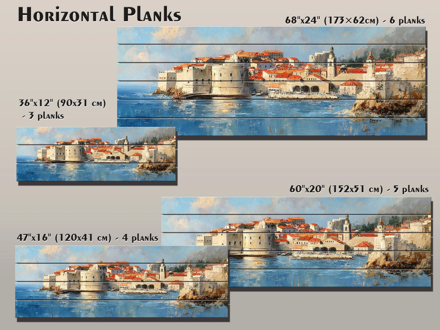 Dubrovnik Wood Print – Rustic Coastal Wall Art With Beige Sunlight Painting
