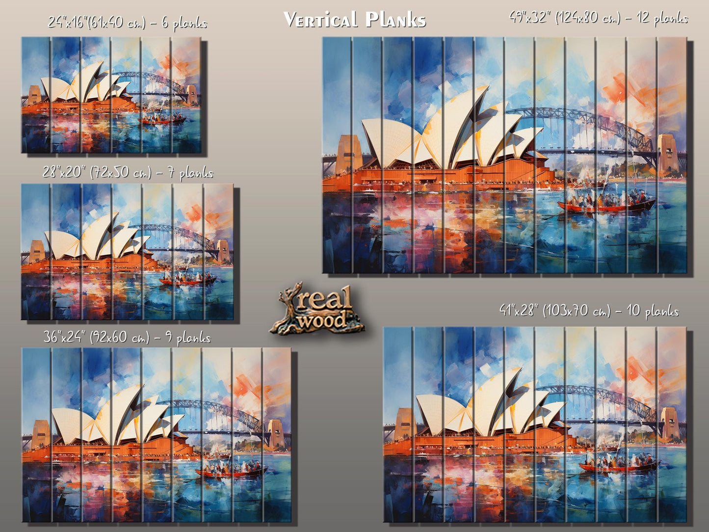Sydney Opera House Wall Art – Rustic Wood Wall Decor with Unique Grain Print
