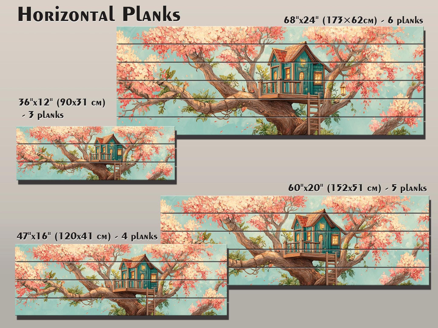 Wood Wall Art – Whimsical Treehouse Painting on Natural Wood Print | Rustic Cabin Decor