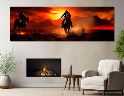 Abstract Canvas Print – Cowboys in Desert | Large Framed Canvas Artwork, Ready to Hang