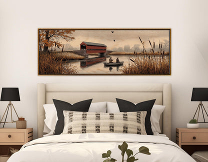 Sachs Bridge Canvas Print, River Fishing Wall Art, Fishing Cabin Decor, Framed and Ready to Hang