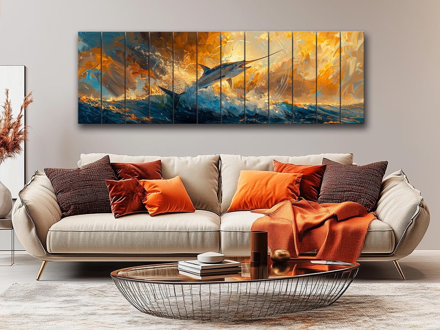 Marlin Wood Wall Art – Colorful Marlin Print on Natural Wood Planks