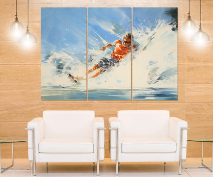 Water Skiing Canvas Print - Abstract Water Skier Wall Art | Framed & Ready to Hang