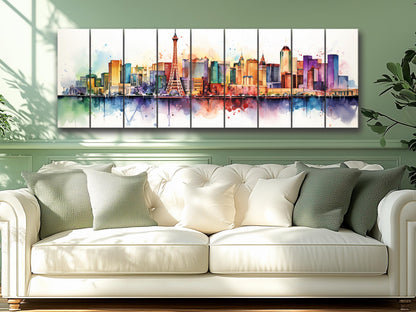 Las Vegas Wall Art – Rustic Wood Decor with Abstract Panoramic Print on Natural Wood