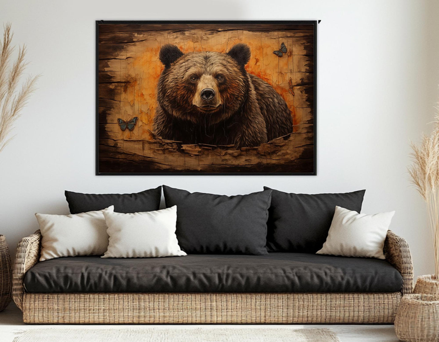 Bear Canvas Art – Framed Cotton Canvas Print | Rustic Cabin Wall Decor Ready to Hang