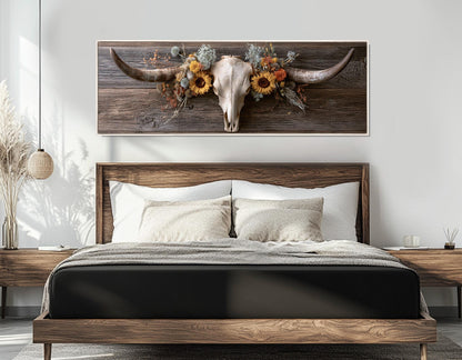 Longhorn Skull Canvas Print, Large Western Wall Decor, Framed and Ready to Hang