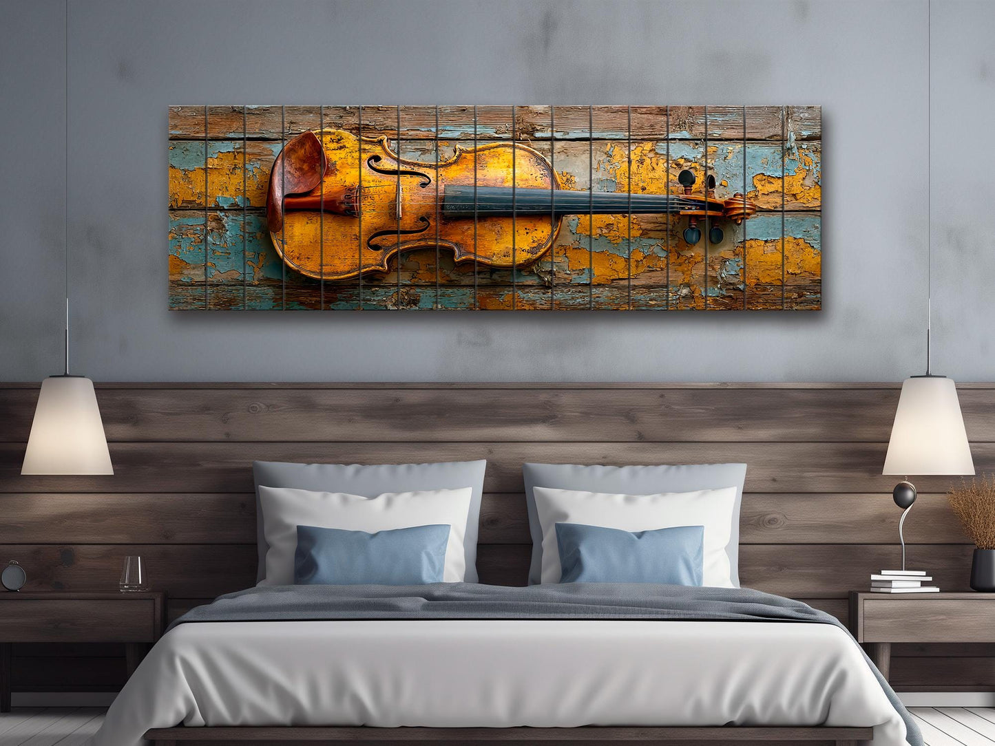 Violin Wood Print – Rustic Music Art on Smooth Linden Wood Planks | Farmhouse Wall Decor
