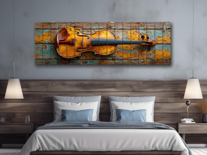 Violin Wood Print – Rustic Music Art on Smooth Linden Wood Planks | Farmhouse Wall Decor