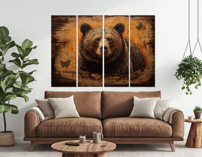 Bear Canvas Art – Framed Cotton Canvas Print | Rustic Cabin Wall Decor Ready to Hang