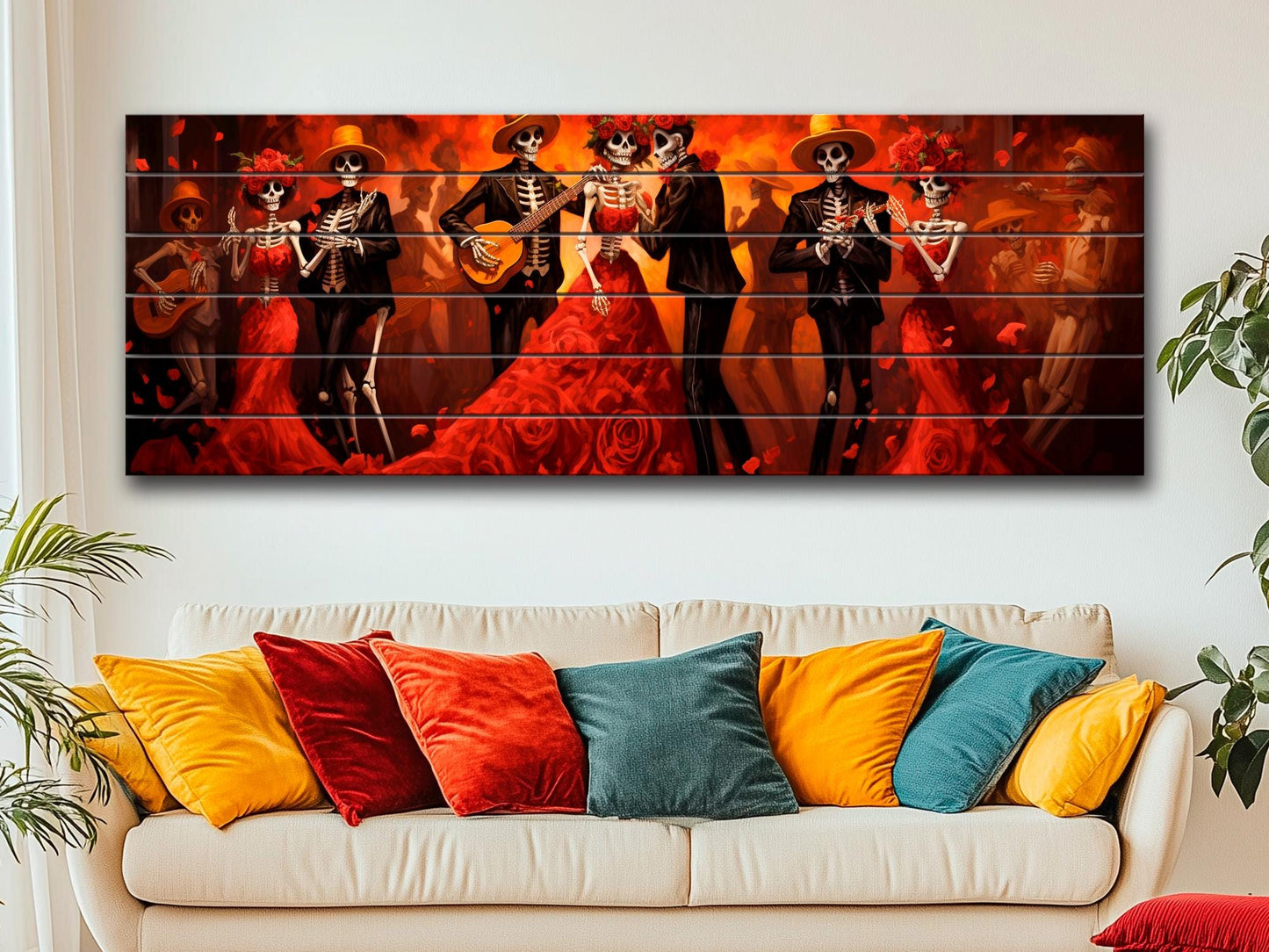 Day of Dead Wall Art – Skeleton Dance Painting on Wood | Mexican Wall Decor