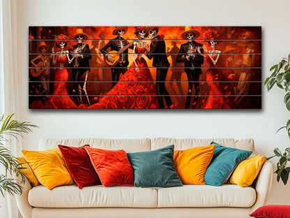 Day of Dead Wall Art – Skeleton Dance Painting on Wood | Mexican Wall Decor