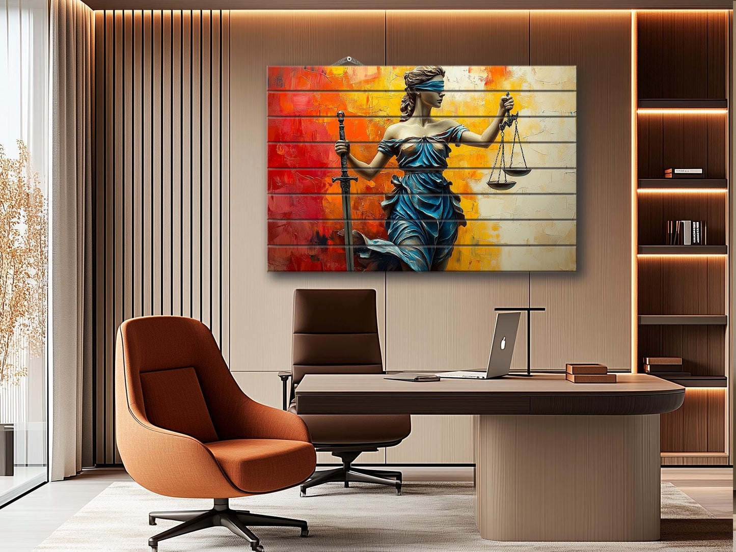 Rustic Wood Wall Art - Abstract Lady Justice Print | Lawyer Office Decor