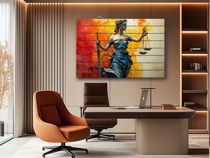 Rustic Wood Wall Art - Abstract Lady Justice Print | Lawyer Office Decor