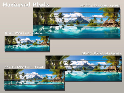 Tropical Wood Wall Art | Bora Bora Painting on UV Printed Natural Wood Plank Art