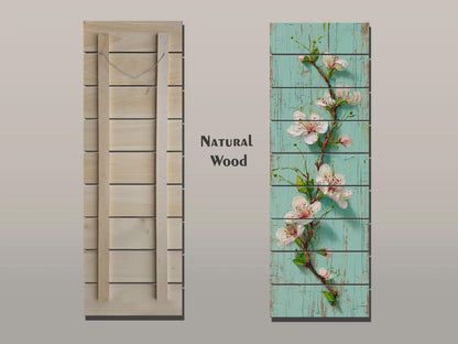 Rustic Cherry Blossom Printed on Woodm, Spring Floral Wooden Wall Art