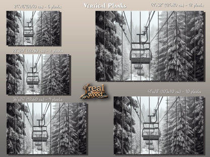 Rustic Wood Wall Art – Scenic Ski Lift Print | Natural Wood Plank Painting