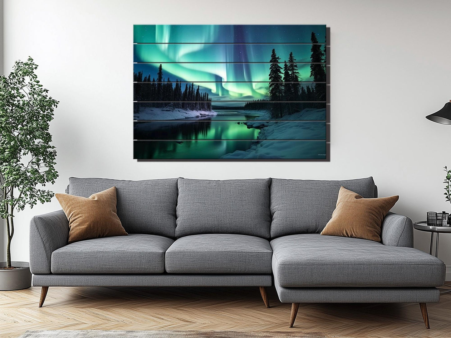Northern Lights Wall Art – Wooden Wall Decor with Aurora Borealis Landscape