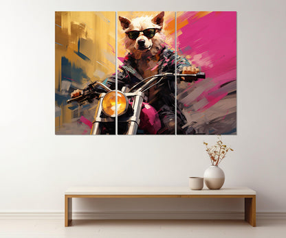 Dog Motorcycle Canvas - Framed Cotton Print | Biker Wall Art & Gift Idea