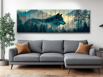 Wolf Wood Wall Art – Howling Wolf On Moon | Natural Wood Art Print