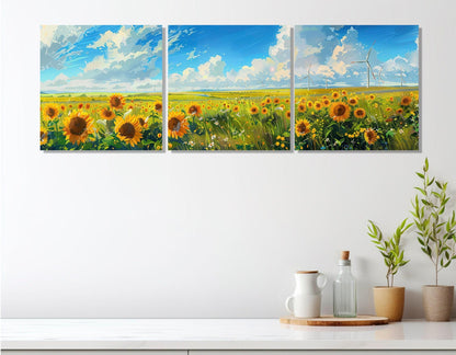 Sunflower Canvas Print – Framed Canvas Art with Windmill Wall Art, Ready to Hang